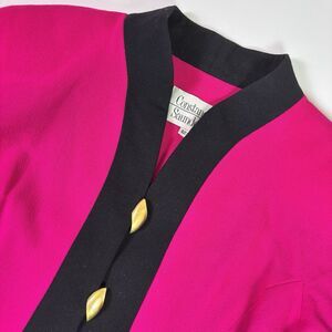 Vintage Wool Cropped Jacket Blazer Hot Pink Black Gold Button Size 12 Maximalist
